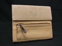 1円 ■美品■ GUCCI グッチ 035 2184 2135 GG柄 GGキャンバス×レザー 三つ折り 財布 ウォレット レディース ベージュ系 AW7273_画像1