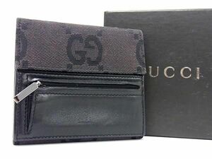 1円 ■美品■ GUCCI グッチ 035 2184 2135 GG柄 GGキャンバス×レザー 三つ折り 財布 ウォレット メンズ レディース ブラック系 AW7285