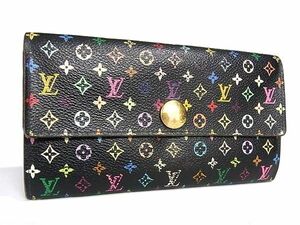 1円 LOUIS VUITTON ルイヴィトン M93533 モノグラムマルチカラー ポルトフォイユ サラ 二つ折り 長財布 ブラック系 レディース FB0222