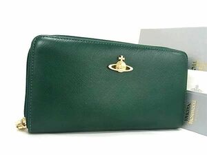 1円 ■美品■ Vivienne Westwood ヴィヴィアンウエストウッド オーブ レザー ラウンドファスナー 長財布 ウォレット グリーン系 BF7078