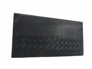 1円 ■美品■ BOTTEGA VENETA ボッテガヴェネタ イントレチャート レザー 二つ折り 長財布 ウォレット カード入れ ブラック系 FC1083