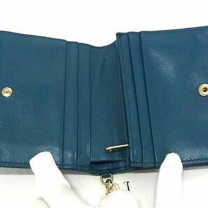 1円 ■美品■ ChristianDior クリスチャンディオール カナージュ パテントレザー 二つ折り 財布 ウォレット ブルーグリーン系 AZ0801の画像3