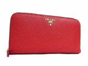 1円 ■美品■ PRADA プラダ サフィアーノレザー ラウンドファスナー 長財布 ウォレット 札入れ 小銭入れ レディース レッド系 AY1345