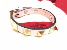 1円 ■美品■ VALENTINO GARAVANI ヴァレンティノ ガラヴァーニ ロックスタッズ レザー ブレスレット アクセサリー ピンク系 AW7921_画像1