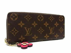 1円 ■美品■ LOUIS VUITTON ルイヴィトン M68314 モノグラム ポルトフォイユ クレマンス フラワーチャーム 長財布 ブラウン系 FC3789