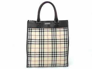 1円 BURBERRY バーバリー ノバチェック ナイロンキャンバス×レザー ハンドバッグ トート レディース メンズ ライトベージュ系 FC4694