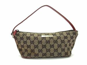 1円 GUCCI グッチ 039 1103 2123 GG柄 GGキャンバス×レザー ワンショルダーバッグ 肩掛けかばん レディース グレー系×レッド系 BI1828