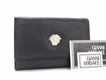 1円 ■美品■ GIANNI VERSACE ジャンニ ヴェルサーチ メデューサ レザー 二つ折り 財布 ウォレット レディース メンズ ブラック系 FA4861_画像1