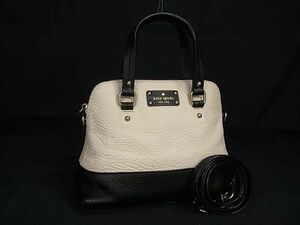 1円 ■美品■ kate spade ケイトスペード PXRU4890 グローブコート レザー 2WAY ハンドバッグ ショルダー アイボリー系 FC4888