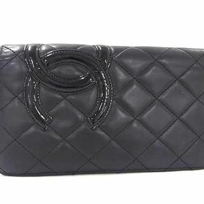 1円 ■美品■ CHANEL シャネル ココマーク マトラッセ カンボンライン ラムスキン 二つ折り 長財布 ウォレット ブラック系 FA5144の画像1