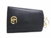 1円 ■美品■ GUCCI グッチ GGマーモント レザー 6連 キーケース 鍵入れ メンズ レディース ブラック系 FA5163_画像1