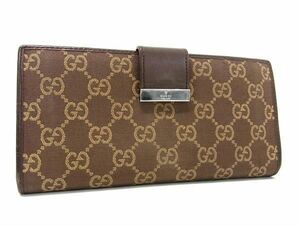 1円 ■美品■ GUCCI グッチ 035 2184 2250 GG柄 GGキャンバス×レザー 二つ折り 長財布 ウォレット レディース ブラウン系 FA5336