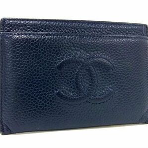 1円 ■美品■ CHANEL シャネル ココマーク キャビアスキン カードケース パスケース 名刺入れ メンズ ネイビー系 FA5356の画像1