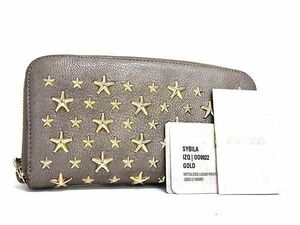 1円 ■美品■ JIMMY CHOO ジミーチュウ フィリパ スタースタッズ レザー ラウンドファスナー 長財布 ウォレット グレー系 AZ1454