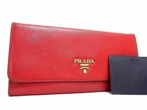 1円 PRADA プラダ サフィアーノレザー 二つ折り 長財布 ウォレット 札入れ 小銭入れ カード入れ レディース レッド系 FA5766