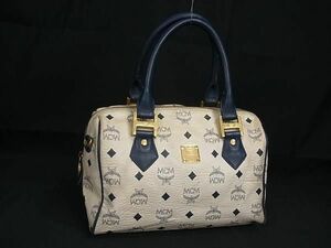 1 jpy MCM M si- M monogram Visee tos pattern PVC× leather handbag Mini Boston lady's ivory series × navy series BJ2669