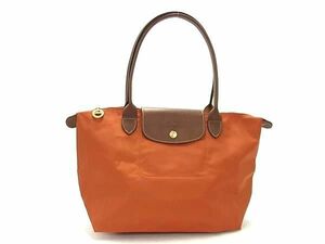 1円 ■極美品■ LONGCHAMP ロンシャン ル プリアージュ ナイロン×レザー 折り畳み式 ハンドバッグ オレンジ系×ブラウン系 BJ2743