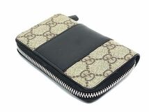 1円 ■美品■ GUCCI グッチ 451242 GG柄 PVC×レザー ラウンドファスナー カードケース カード入れ 名刺入れ ブラウン系 FA5864_画像2