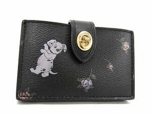 1円 ■新品同様■ COACH コーチ 91186 ディズニーコラボ 101匹わんちゃん レザー カードケース カード入れ ブラック系 AX5301