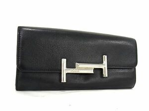 1円 ■美品■ TODS トッズ レザー 二つ折り 長財布 ウォレット 札入れ 小銭入れ カード入れ レディース メンズ ブラック系 FA2194