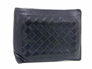 1円 BOTTEGA VENETA ボッテガヴェネタ イントレチャート レザー 二つ折り 財布 ウォレット 小銭入れ メンズ ダークネイビー系 AW3892