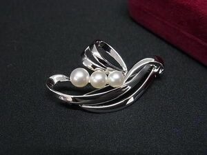 1円 ■極美品■ MIKIMOTO ミキモト 本真珠 アコヤ真珠 パール 約5mm〜6mm SV925 NHK ピンブローチ アクセサリー アイボリー系 BK0345