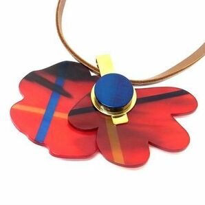 1円 ■美品■ MARNI マルニ レザー フラワー ロング ネックレス ペンダント アクセサリー レディース レッド系 FC1806の画像3