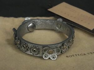 1円 ■美品■ BOTTEGA VENETA ボッテガヴェネタ レザー フラワーモチーフ ブレスレット アクセサリー レディース シルバー系 FC2125