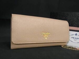 1円 ■美品■ PRADA プラダ 1MH132 サフィアーノレザー 二つ折り 長財布 ウォレット レディース ベージュ系 AW7005