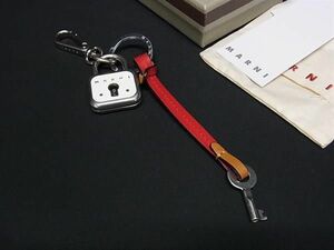 1円 ■極美品■ MARNI マルニ レザー カデナ キー バッグチャーム キーホルダー レディース メンズ シルバー系×ホワイト系 AW5891