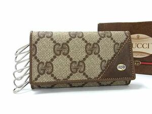 1円 ■極美品■ GUCCI オールドグッチ ヴィンテージ 904 12 038 GG柄 PVC 6連 キーケース 鍵入れ メンズ レディース カーキ系 AV8774