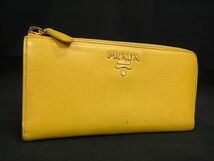 1円 PRADA プラダ レザー L字ファスナー 長財布 ウォレット 札入れ 小銭入れ 小銭入れ カード入れ レディース メンズ イエロー系 BI1789_画像1