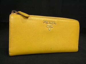 1円 PRADA プラダ レザー L字ファスナー 長財布 ウォレット 札入れ 小銭入れ 小銭入れ カード入れ レディース メンズ イエロー系 BI1789