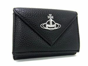 1円 ■極美品■ Vivienne Westwood ヴィヴィアンウエストウッド オーブ レザー 三つ折り 財布 ウォレット メンズ ブラック系 FA5331