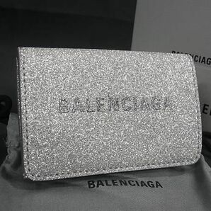 1円 ■新品同様■ BALENCIAGA バレンシアガ 551921 エブリデイ レザー ラメ 三つ折り 財布 ウォレット レディース シルバー系 FA5300の画像1