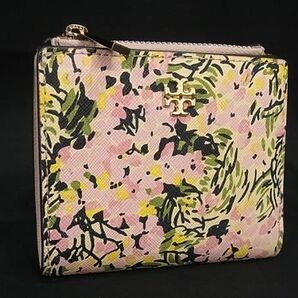 1円 ■美品■ TORY BURCH トリーバーチ PVC フラワー 花柄 二つ折り 財布 ウォレット レディース ピンク系×マルチカラー FA5324の画像1