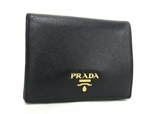 1円 PRADA プラダ サフィアーノレザー 二つ折り 財布 ウォレット 小銭入れ 札入れ レディース メンズ ブラック系 FA5627