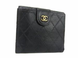 1円 CHANEL シャネル ココマーク マトラッセ ビコローレ レザー 二つ折り 財布 ウォレット 小銭入れ 札入れ ブラック系 FA5834