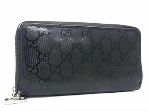 1円 GUCCI グッチ インターロッキングG GG柄 レザー ラウンドファスナー 長財布 ウォレット レディース メンズ ブラック系 FA5837