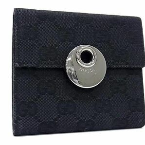 1円 ■美品■ GUCCI グッチ 120933 GG柄 GGキャンバス 二つ折り 財布 ウォレット 札入れ 小銭入れ レディース ブラック系 FA5840の画像1