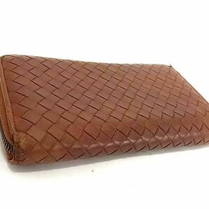 1円 BOTTEGA VENETA ボッテガヴェネタ イントレチャート レザー ラウンドファスナー 長財布 ウォレット レディース ブラウン系 DA6892の画像2