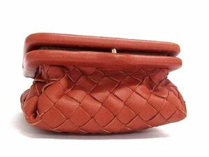 1円 ■美品■ BOTTEGA VENETA ボッテガヴェネタ イントレチャート レザー ミラー付き 小物入れ マルチケース レディース レッド系 AV9285