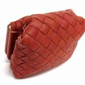 1円 ■美品■ BOTTEGA VENETA ボッテガヴェネタ イントレチャート レザー ミラー付き 小物入れ マルチケース レディース レッド系 AV9285の画像2