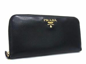 1円 PRADA プラダ サフィアーノレザー ラウンドファスナー 長財布 ウォレット 札入れ 小銭入れ レディース ブラック系 FA1674