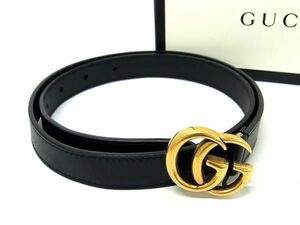 1円 ■極美品■ GUCCI グッチ 409417 5250 40 GGマーモント レザー ゴールド金具 ベルト 表記サイズ 70・28 レディース ブラック系 FA2472