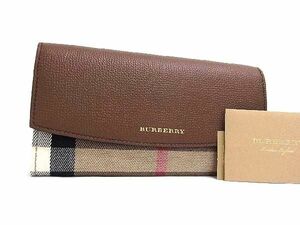 1円 ■極美品■ BURBERRY バーバリー ノバチェック キャンバス×レザー 二つ折り 長財布 ウォレット レディース ブラウン系 AW4152