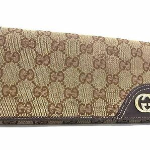 1円 GUCCI グッチ インターロッキングG GG柄 GGキャンバス 長財布 二つ折り ウォレット 札入れ 小銭入れ レディース ブラウン系 AX5783の画像1