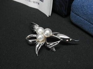 1円 ■新品同様■ MIKIMOTO ミキモト 本真珠 アコヤ真珠 パール 約5mm〜6mm SV925 ピンブローチ アクセサリー シルバー系 BJ2317