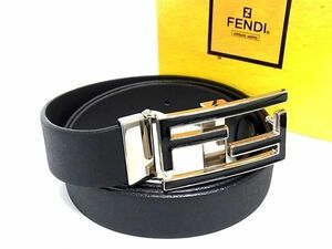 1円 ■美品■ FENDI フェンディ レザー シルバー金具 ベルト 表記サイズ 110/125 メンズ レディース ブラック系 BK0832