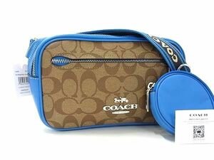 ■新品■未使用■ COACH コーチ CJ505 シグネチャー エリアス PVC×レザー ショルダーバッグ ボディバッグ ブラウン系×ブルー系 BJ0593